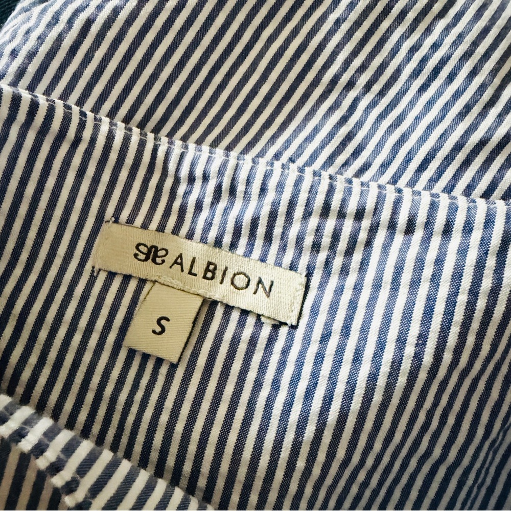 NWT Albion Fit - The Sonata Dress in Navy Seersucker Stripe - Picture 7 of 7